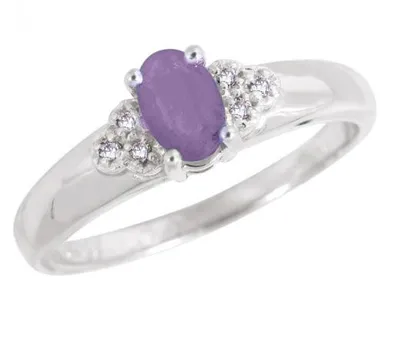 10K White Gold Amethyst 0.03CTW Diamond Ring