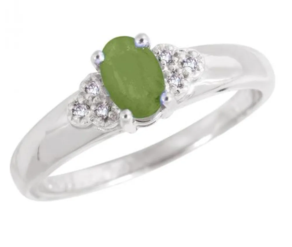 10K White Gold Peridot 0.03CTW Diamond Ring