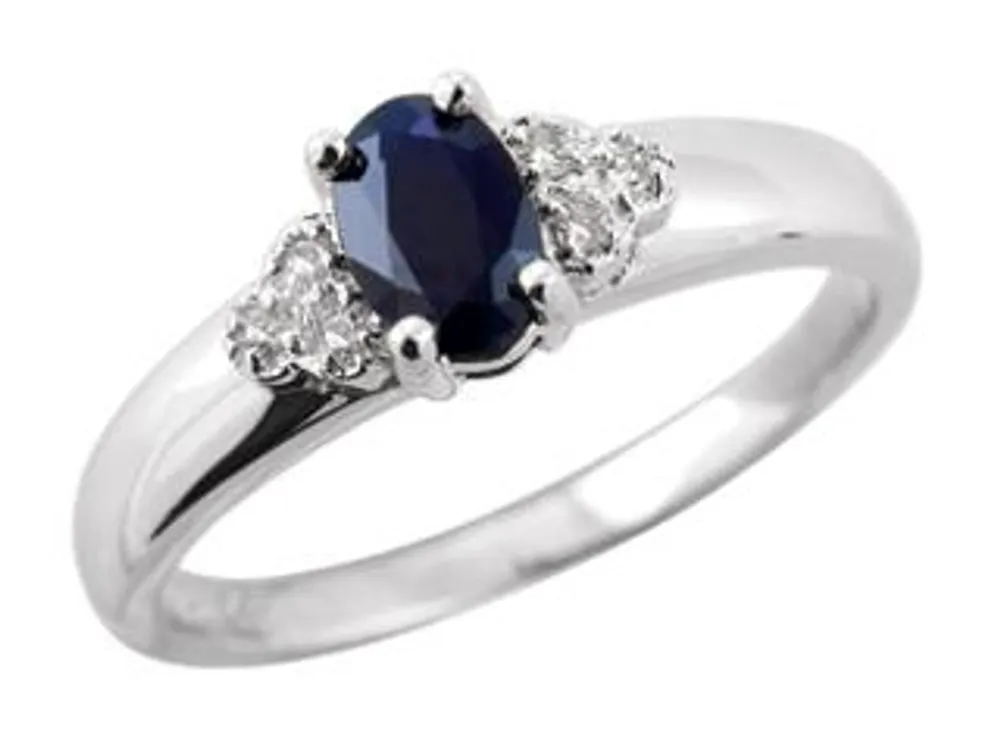 10K White Gold Sapphire Diamond 0.03CTW Ring