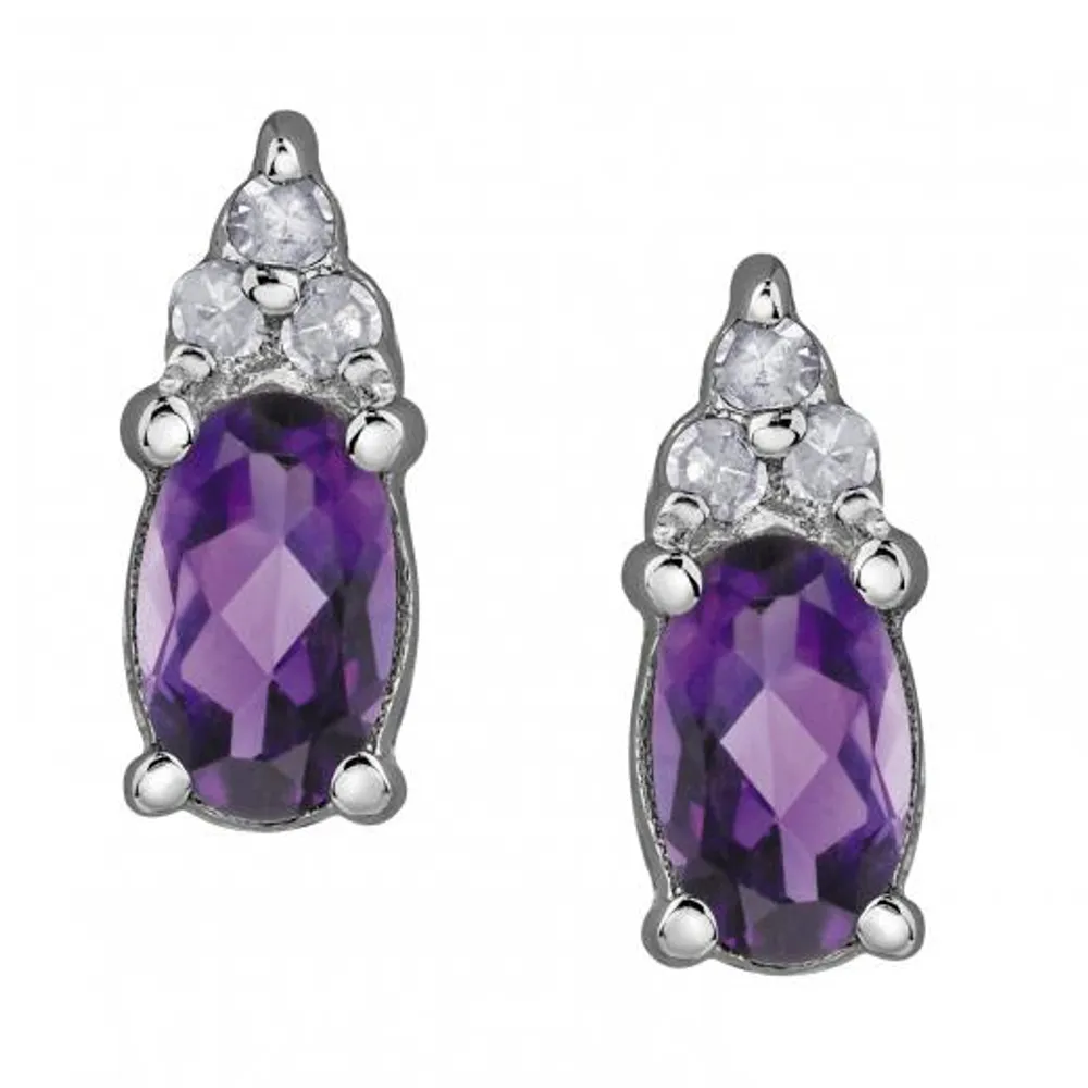 10K White Gold Amethyst & 0.05CTW Diamond Earrings