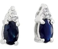 10K White Gold Blue Sapphire & 0.05CTW Diamond Earrings