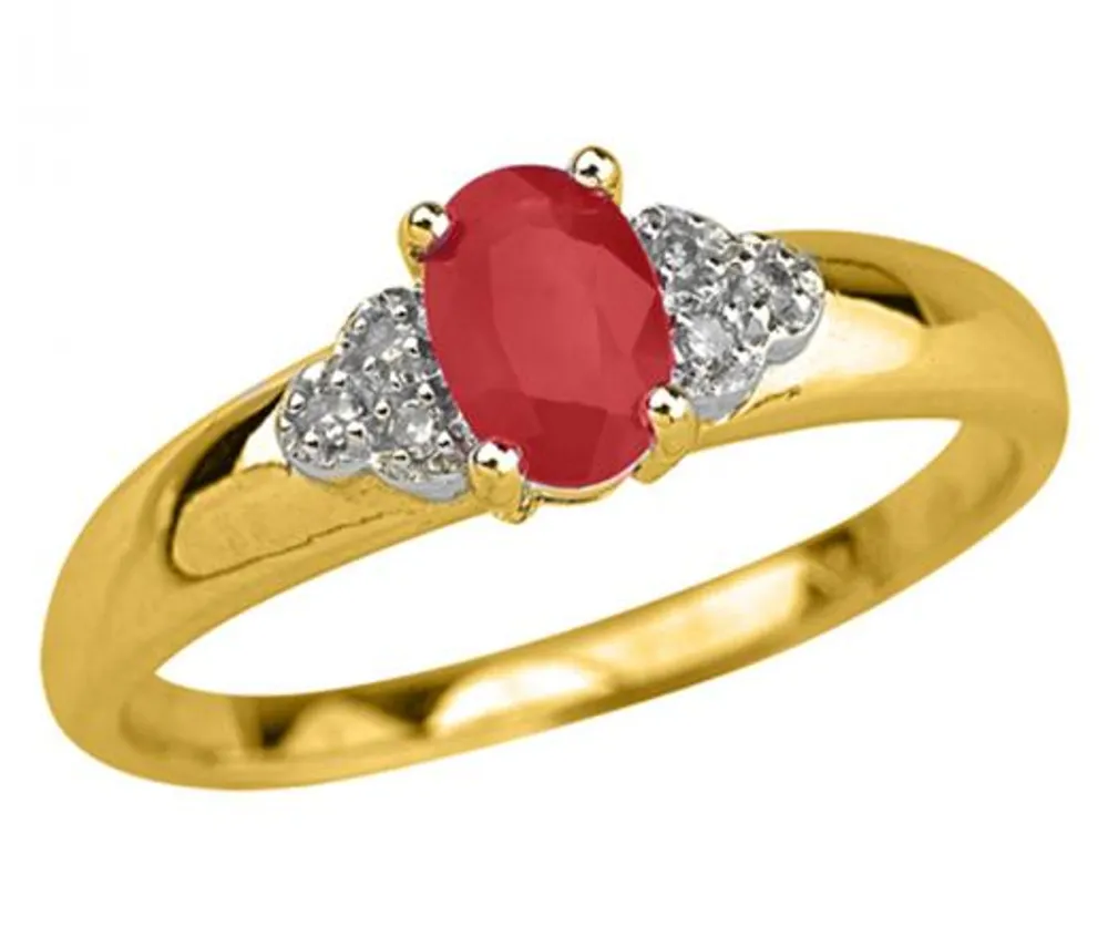 10K Yellow Gold Ruby 0.03CTW Diamond Ring