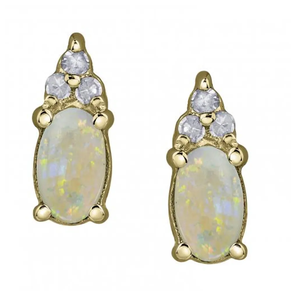 10K Yellow Gold Opal & 0.05CTW Diamond Earrings