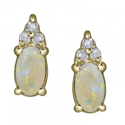 10K Yellow Gold Opal & 0.05CTW Diamond Earrings