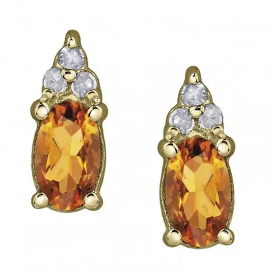 10K Yellow Gold Citrine & 0.05CTW Diamond Earrings