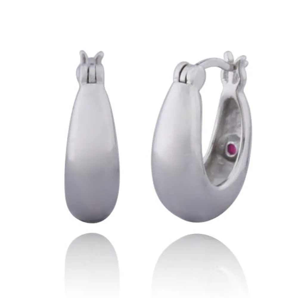 Elle Sterling Silver Small Oval Puff Hoop Earring