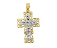 10K Two-Tone Gold Diamond Cut Filigree Cross