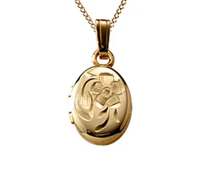 Children's 10K Yellow Gold 13" Engraved Oval Locket