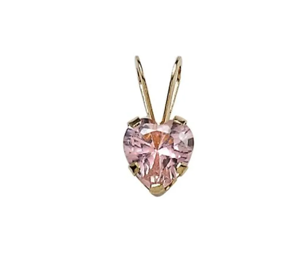 Children's 10K Yellow Gold 13" 5mm Pink Cubic Zirconia Heart