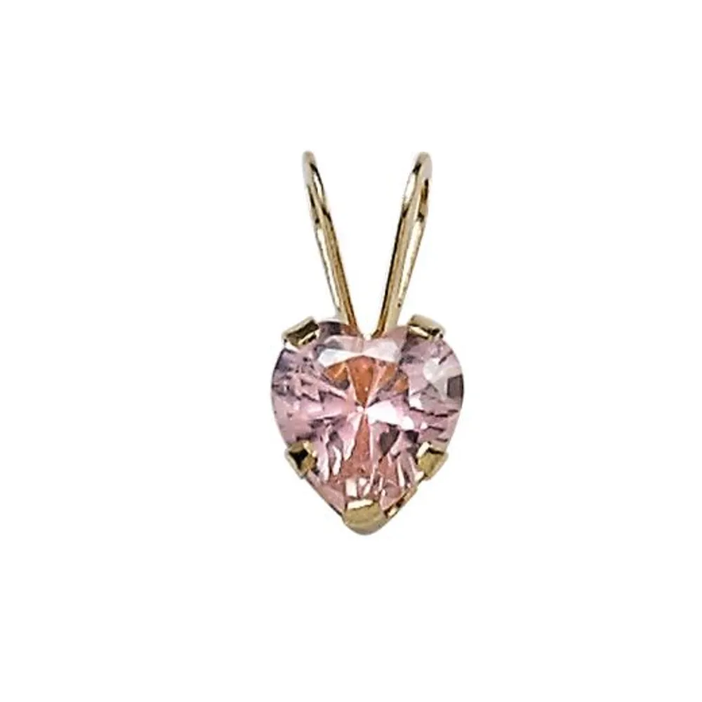 Children's 10K Yellow Gold 13" 5mm Pink Cubic Zirconia Heart