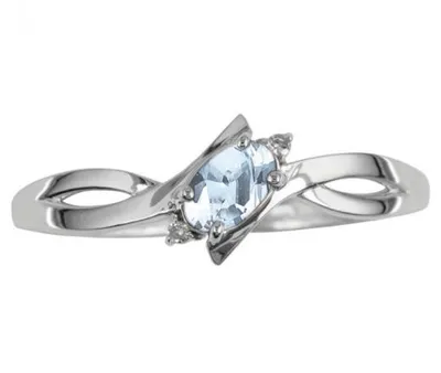 10K White Gold Aquamarine and Diamond Ring