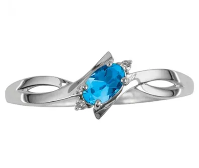 10K White Gold Blue Topaz Diamond Ring