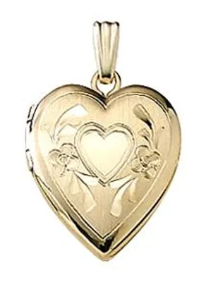 10K Yellow Gold 14mm Engraved Heart Locket