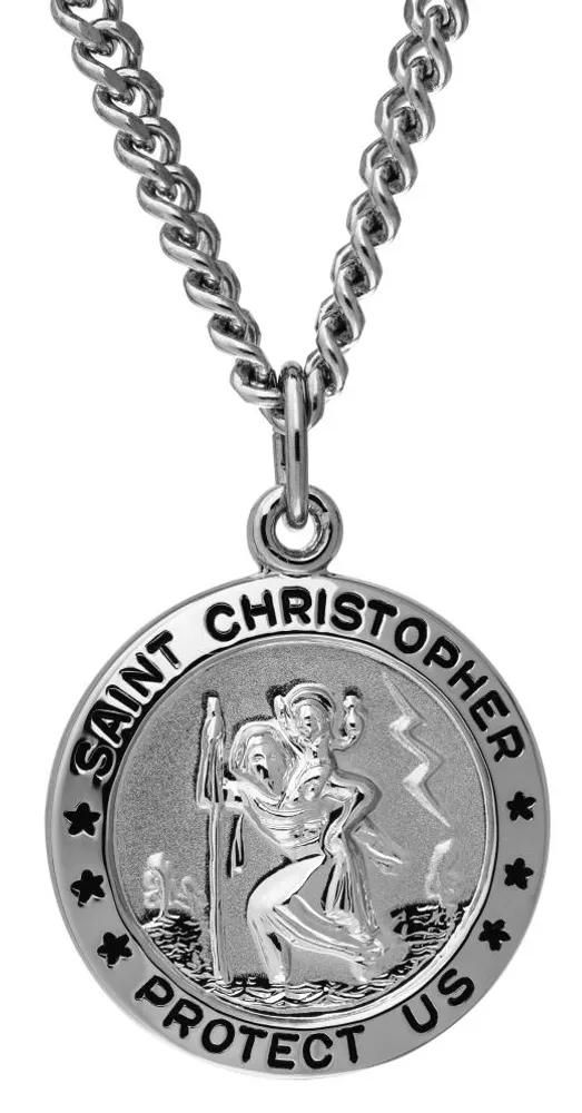 Sterling Silver 18" Round St. Christopher Medal