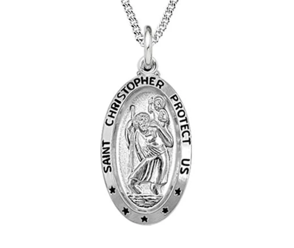 Sterling Silver 18" Oval St. Christopher Medal