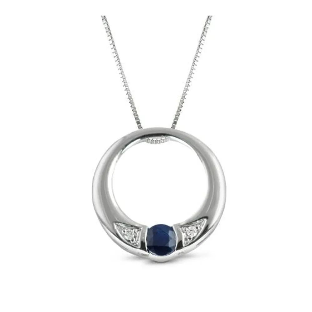 10K White Gold Sapphire & Diamond Circle Pendant