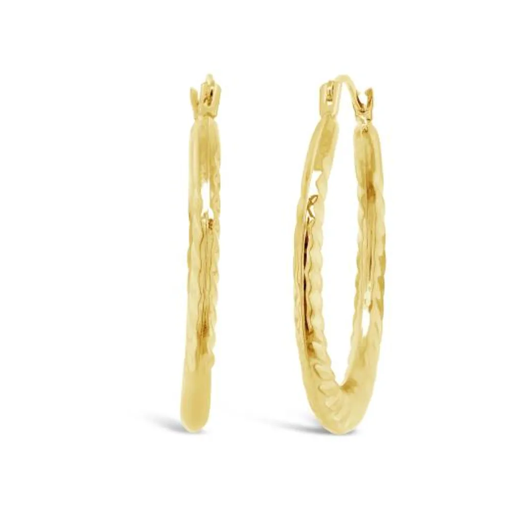 10K Yellow Gold Oval Creole Corrugated Earrings