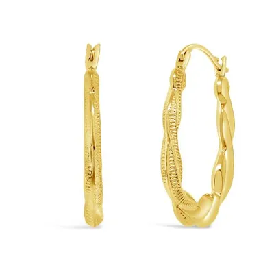 10K Yellow Gold Oval Twist Creole Earrings