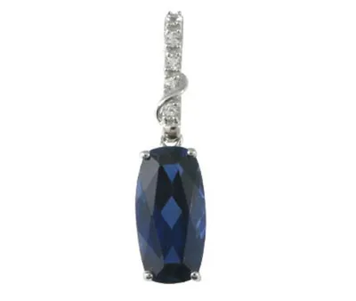 White Gold Created Blue and White Sapphire Pendant