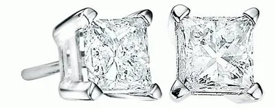 White Gold 0.10CTW Princess Cut Diamond Stud Earrings