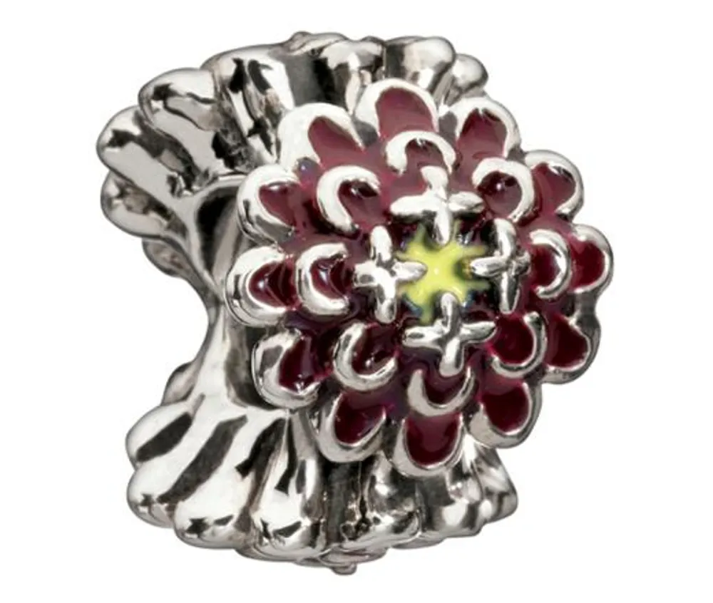 Chamilia Sterling Silver Blooming Zinnia Burgundy