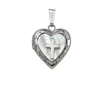 Children's Sterling Silver 15" Mother of Pearl & Cross Locket