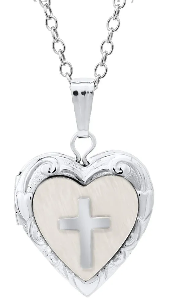 Children's Sterling Silver 15" Mother of Pearl & Cross Locket