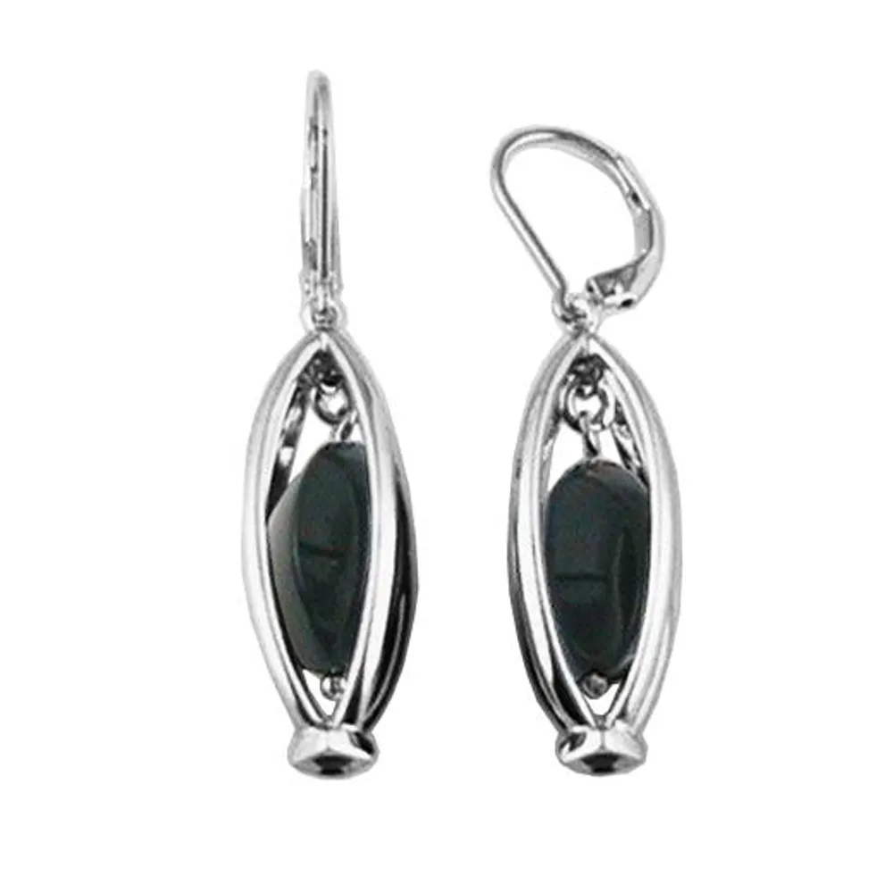 Elle Sterling Silver Black Agate Leverback Earrings