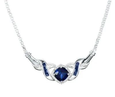 Sterling Silver Created Blue Sapphire & Diamond Necklace