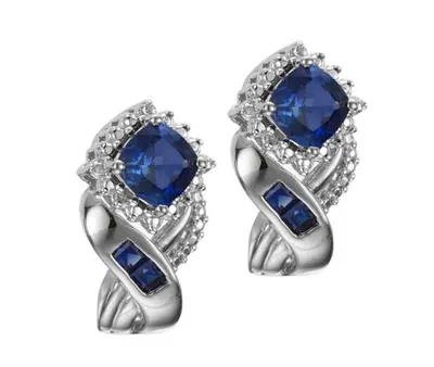 Sterling Silver Created Blue Sapphire & Diamond Earrings