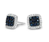 Square Sapphire and Diamond 0.20CTW Studs