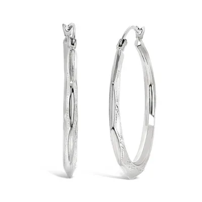 10K White Gold Pattern Creole Earrings