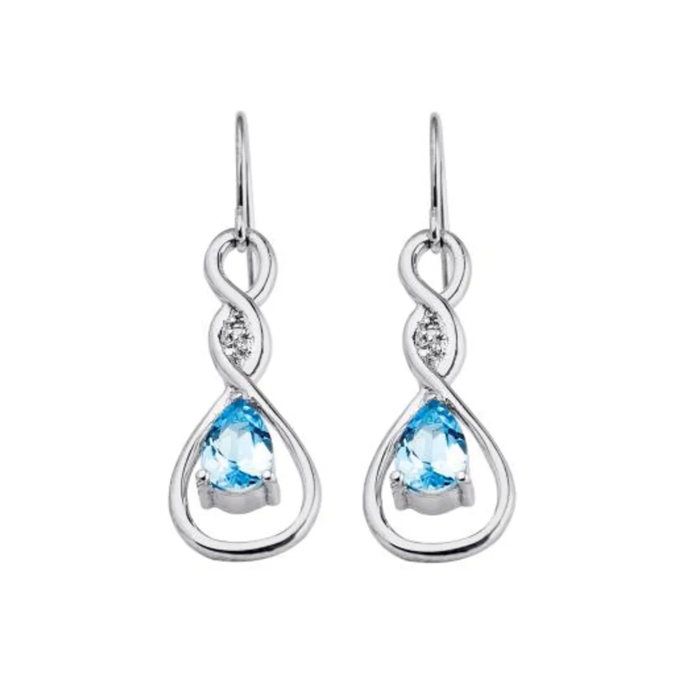 Sterling Silver Blue Topaz & Diamond Earrings