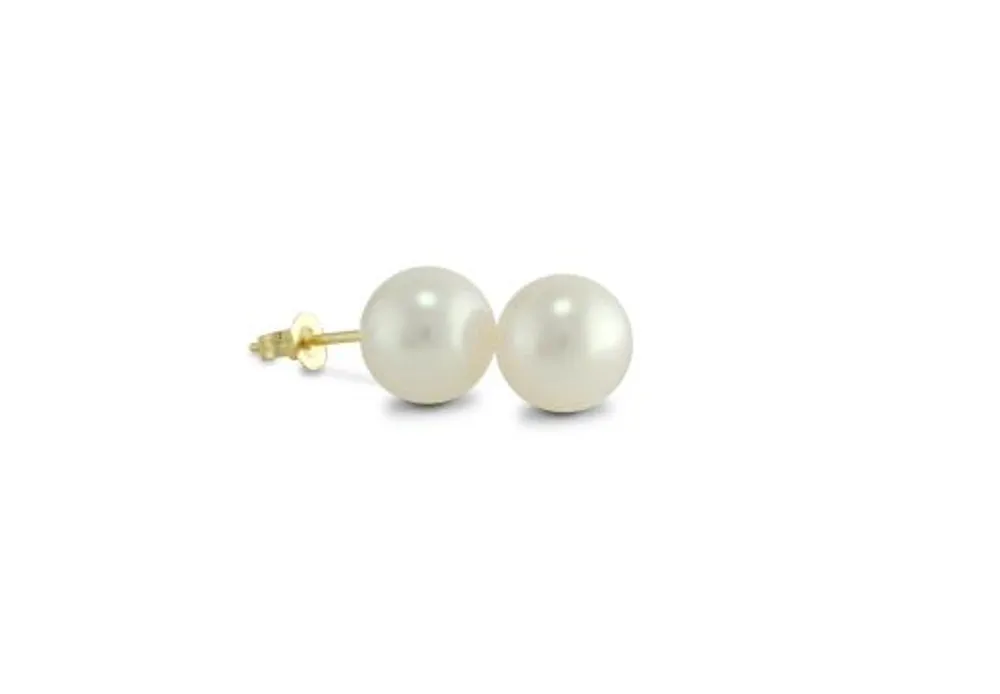 Yellow Gold 7-7.5mm White Cultured Pearl Earrings