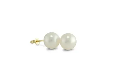 Yellow Gold 7-7.5mm White Cultured Pearl Earrings