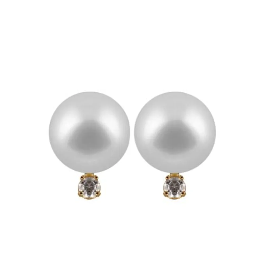 Saltwater White Pearl & Diamond Studs