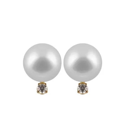 Saltwater White Pearl & Diamond Studs