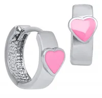 Children's Sterling Silver Pink Heart Huggie Earrings