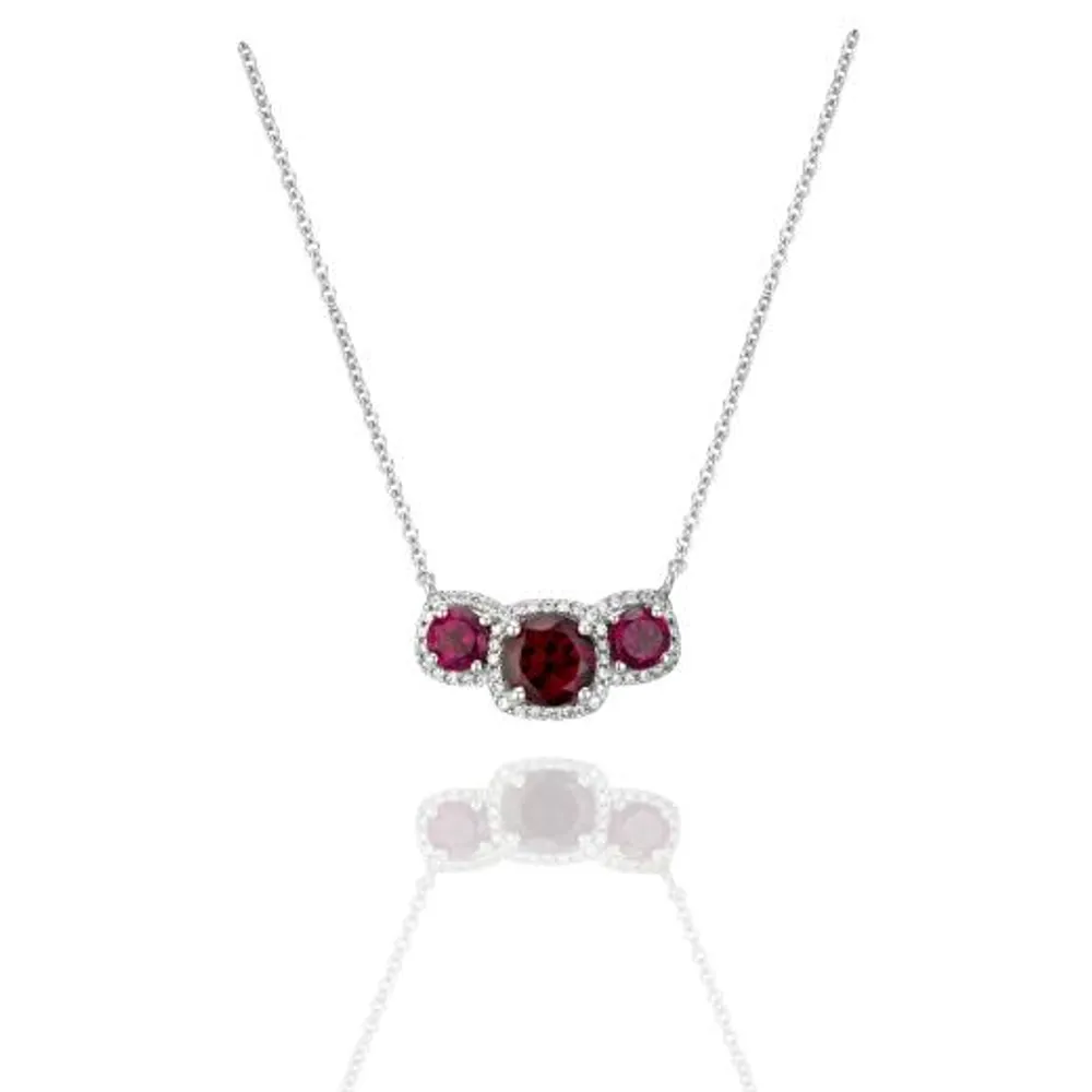 Sterling Silver Rhodolite Garnet & White Topaz Trinity Necklace