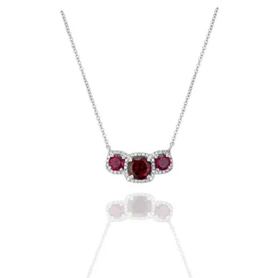 Sterling Silver Rhodolite Garnet & White Topaz Trinity Necklace