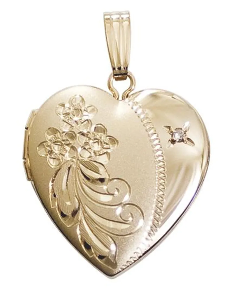 14K Yellow Gold Filled 18" Diamond Set Heart Locket