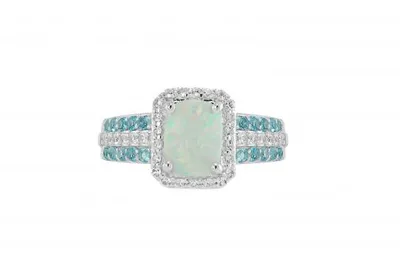 Sterling Silver Created Opal, Created White Sapphire & Blue Topaz Ring