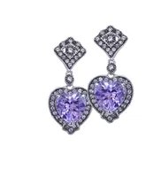 Sterling Silver Amethyst & Sapphire Heart Earrings
