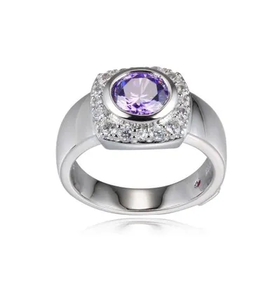 Elle Purple Blue Cubic Zirconia Halo Ring