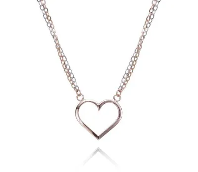 10K White and Rose Gold 17" Double Chain Heart Necklace