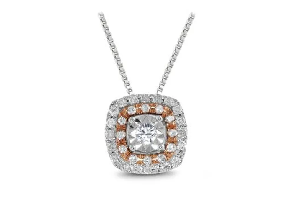 Rose Gold & Sterling Silver 0.18CTW Diamond Halo Pendant