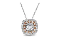 Rose Gold & Sterling Silver 0.18CTW Diamond Halo Pendant