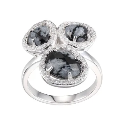 Elle Genuine Snowflake Obsidian Cubic Zirconia Halo Ring