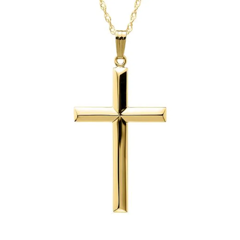 14K Yellow Gold Filled 24" Beveled Edge Cross