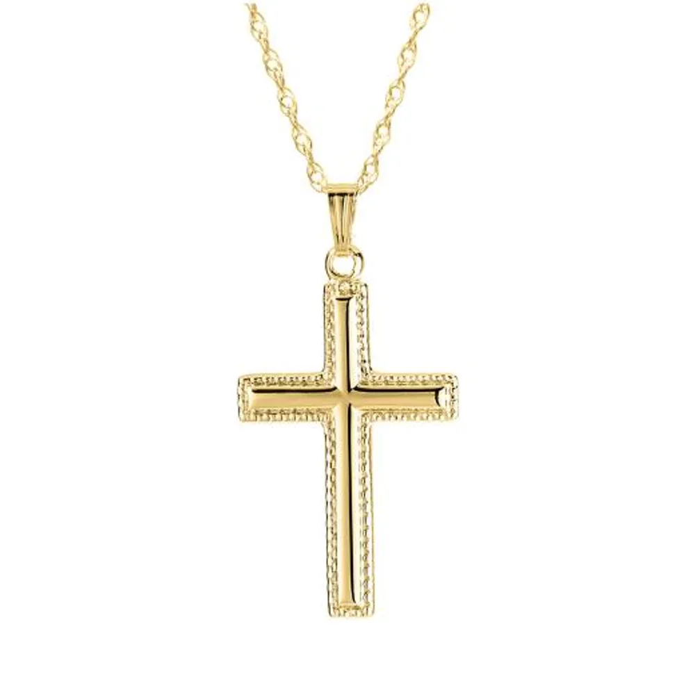 14K Yellow Gold Filled 24" Beaded Edge Cross